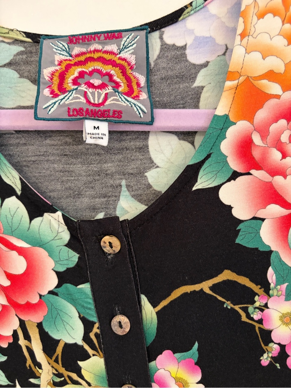 Johnny Was Midi Dress in Black with Pastel Blooms, Medium - Picture 6 of 6